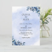 Dusty Blue Floral Wedding Invitation Einladung (Stehend Vorderseite)