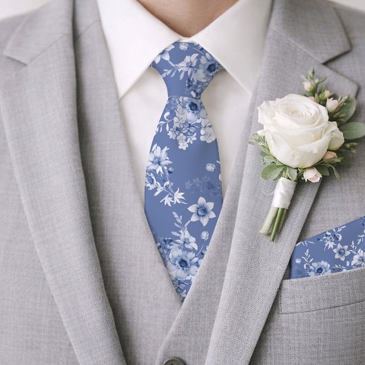 Dusty Blue Floral Wedding Krawatte