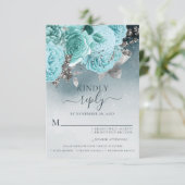 Dusty Blue Floral Wedding Meal Choice RSVP Karte (Stehend Vorderseite)