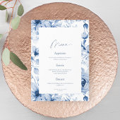 Dusty Blue Floral Wedding Menu Card Einladung