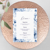 Dusty Blue Floral Wedding Menu Card Einladung