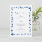 Dusty Blue Floral Wedding Menu Card Einladung (Stehend Vorderseite)