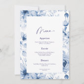 Dusty Blue Floral Wedding Menu Card Einladung (Vorderseite)