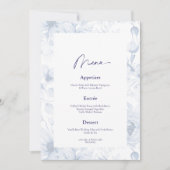 Dusty Blue Floral Wedding Menü & Dankeschön Card Einladung (Vorderseite)