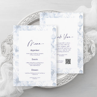 Dusty Blue Floral Wedding Menü & Dankeschön Card Einladung