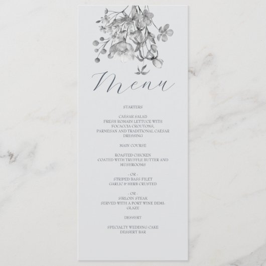 Dusty Blue Floral Wedding Menu Menükarte (Vorderseite)