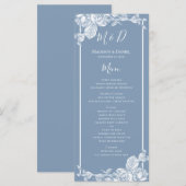 Dusty Blue Floral Wedding Menu Menükarte (Vorne/Hinten)