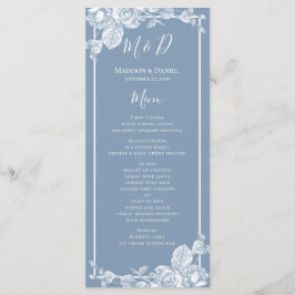 Dusty Blue Floral Wedding Menu Menükarte