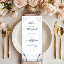Dusty Blue Floral Wedding Menu Menükarte