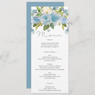Dusty Blue Floral Wedding Menu oder Duschmenü Einladung