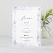Dusty Blue Floral Wedding Menu & Thank You Card Einladung (Stehend Vorderseite)