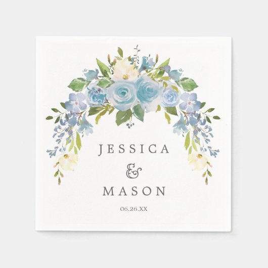 Dusty Blue Floral Wedding Napkin Cocktail Napkin Serviette (Vorderseite)