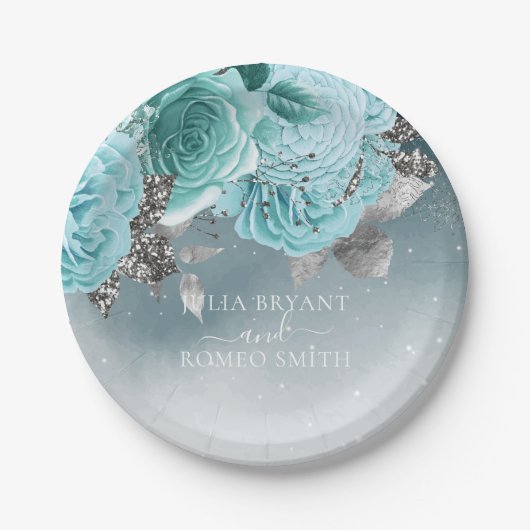 Dusty Blue Floral Wedding Pappteller (Vorderseite)