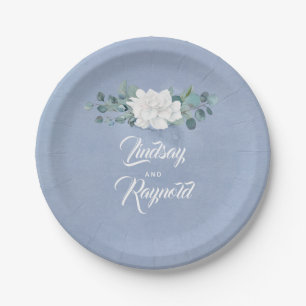 Dusty Blue Floral Wedding Pappteller