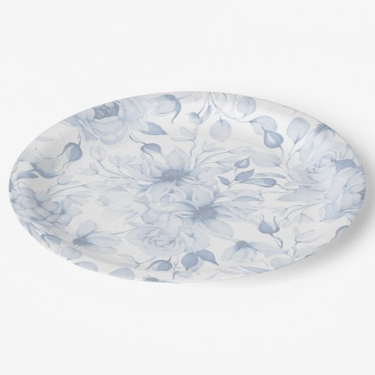 Dusty Blue Floral Wedding Pappteller (Schrägansicht)