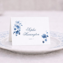 Dusty Blue Floral Wedding Place Card
