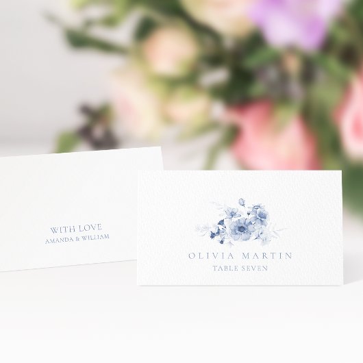 Dusty Blue Floral Wedding Platzkarte