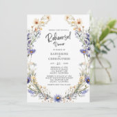 Dusty Blue Floral Wedding Probe Dinner Einladung (Stehend Vorderseite)