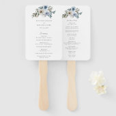 Dusty Blue Floral Wedding Program Ceremony Bridal Fächer (Vorne und Hinten)