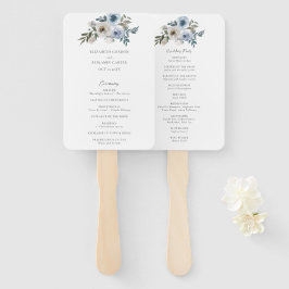 Dusty Blue Floral Wedding Program Ceremony Bridal Fächer