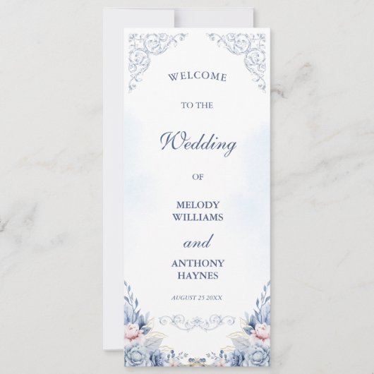 Dusty Blue Floral Wedding Program Fan (Vorderseite)