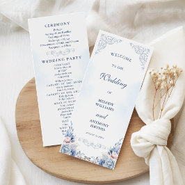Dusty Blue Floral Wedding Program Fan