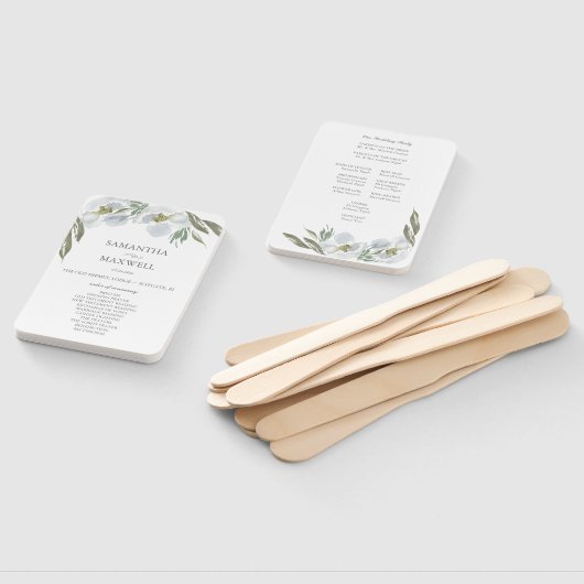 Dusty Blue Floral Wedding Program Fan Fächer (Non-assembled)