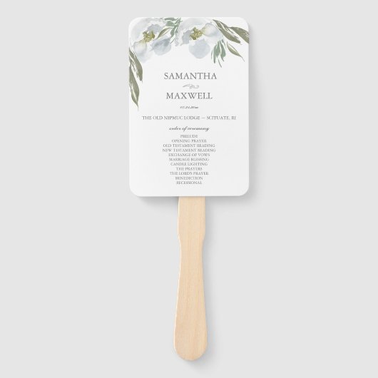 Dusty Blue Floral Wedding Program Fan Fächer (Vorderseite)