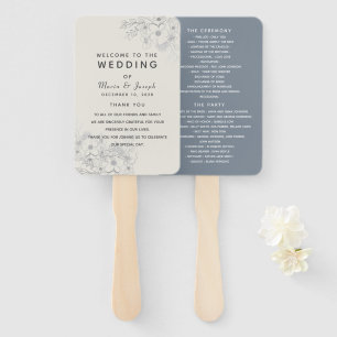 Dusty Blue Floral Wedding Program Fan Fächer