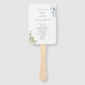 Dusty Blue Floral Wedding Program Fan with Handle Fächer (Vorderseite)