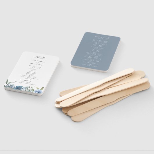 Dusty Blue Floral Wedding Program Hand Fan Fächer (Non-assembled)
