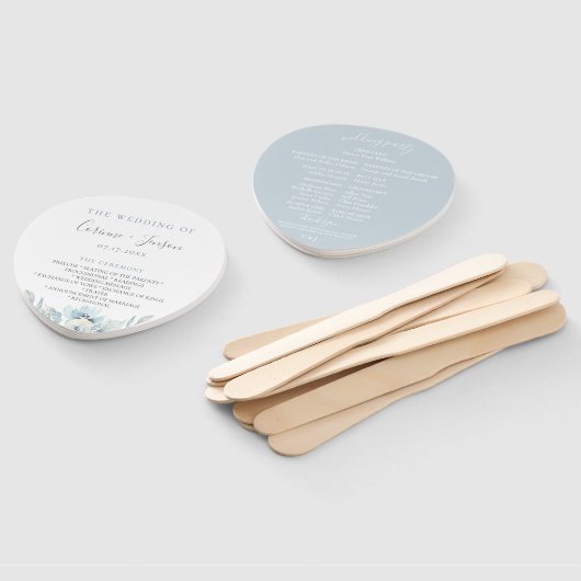 Dusty Blue Floral Wedding Program Hand Fans Fächer (Non-assembled)