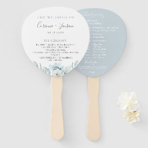 Dusty Blue Floral Wedding Program Hand Fans Fächer