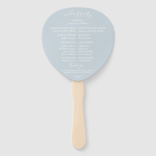 Dusty Blue Floral Wedding Program Hand Fans Fächer (Rückseite)