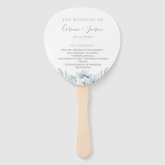 Dusty Blue Floral Wedding Program Hand Fans Fächer (Vorderseite)