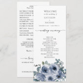  Dusty Blue Floral Wedding Program Menükarte (Vorne/Hinten)