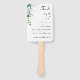 Dusty Blue Floral Wedding Program Set of Fans Fächer