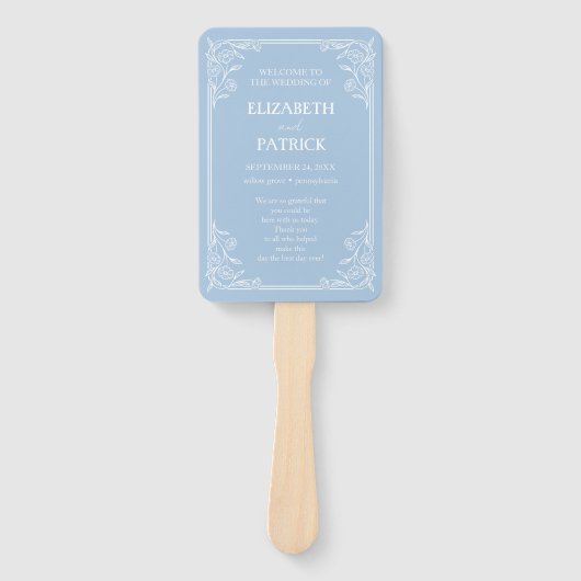 Dusty Blue Floral Wedding Program Set of Fans Fächer (Vorderseite)