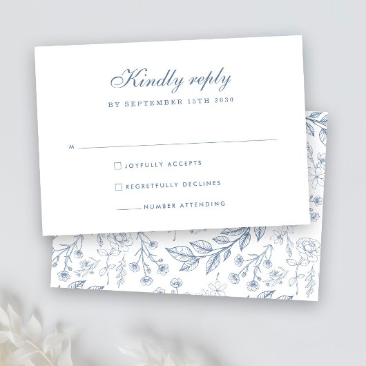 Dusty Blue Floral Wedding RSVP Card