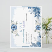 Dusty Blue Floral Wedding RSVP Card | Botanical (Stehend Vorderseite)