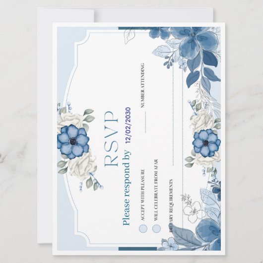 Dusty Blue Floral Wedding RSVP Card | Botanical (Vorderseite)