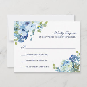 Dusty Blue Floral Wedding RSVP Card mit QR Code