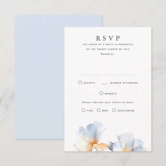 Dusty Blue Floral Wedding RSVP Cards Karte (Vorne/Hinten)