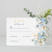 Dusty Blue Floral Wedding RSVP Folieneinladung (Stehend vorne)