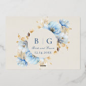 Dusty Blue Floral Wedding RSVP Folieneinladung (Rückseite)