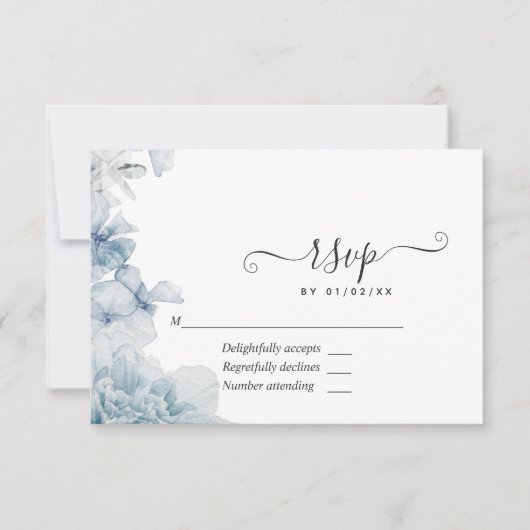 Dusty Blue Floral Wedding RSVP Karte (Vorderseite)