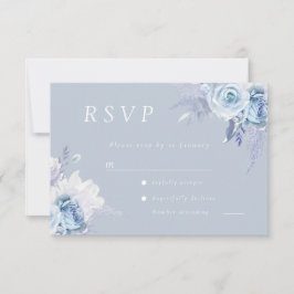 Dusty Blue Floral Wedding RSVP Karte