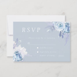 Dusty Blue Floral Wedding RSVP Karte