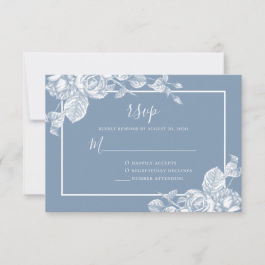 Dusty Blue Floral Wedding RSVP Karte (Vorderseite)