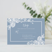 Dusty Blue Floral Wedding RSVP Karte (Stehend Vorderseite)